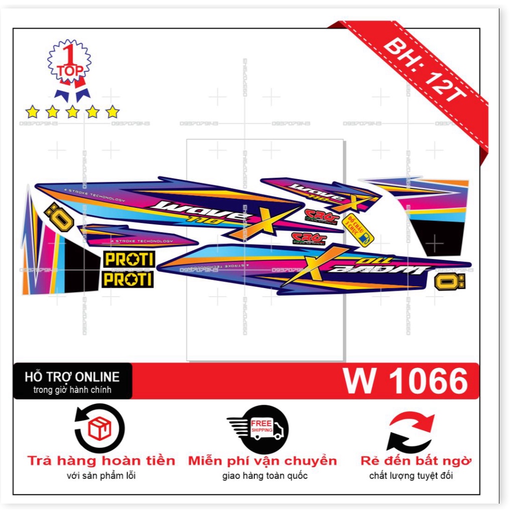 ( Quí khách vui lòng mang ra tiệm cho thợ dán ) Tem wave X 2017 xanh