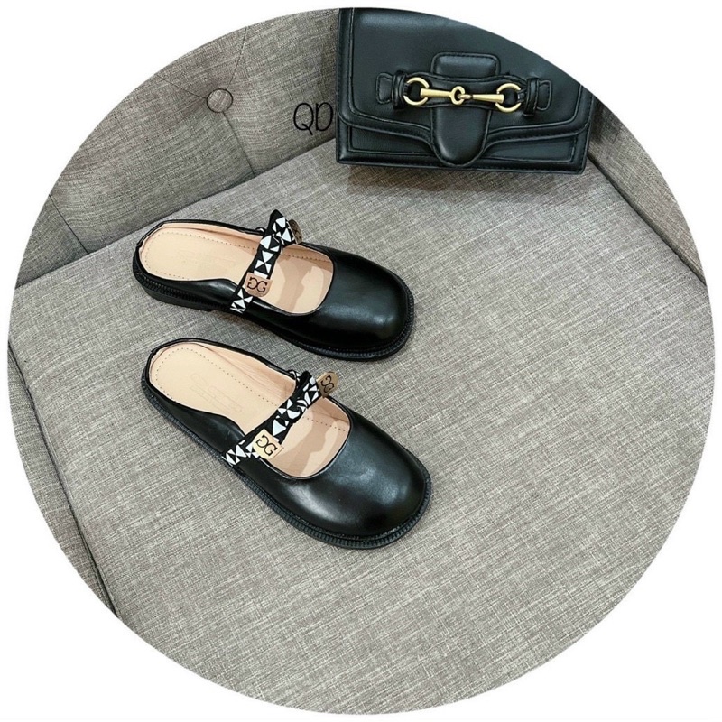 giày sục da nữ mũi tròn quai ngang nư điệu đà hàng dày dặn cao cấpi