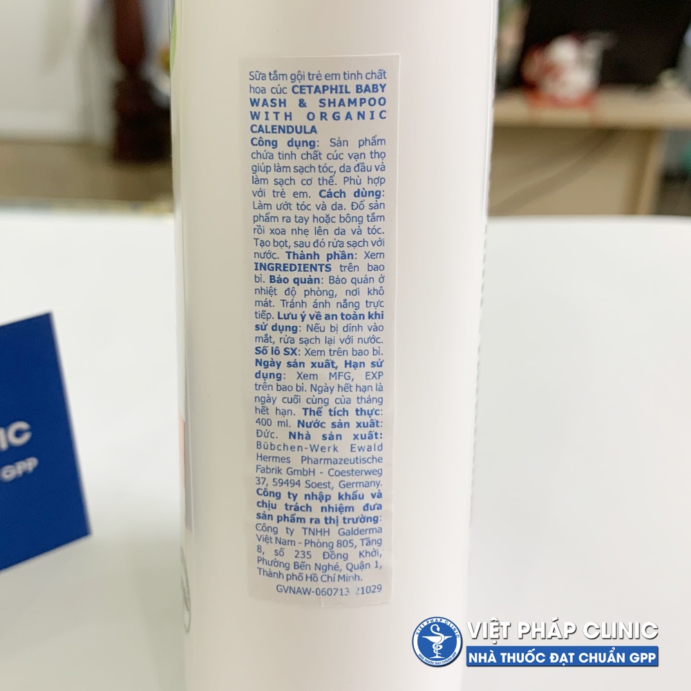 Sữa tắm gội toàn thân chống rôm sảy cho bé Cetaphil Baby Wash & Shampoo 2in1 230ml