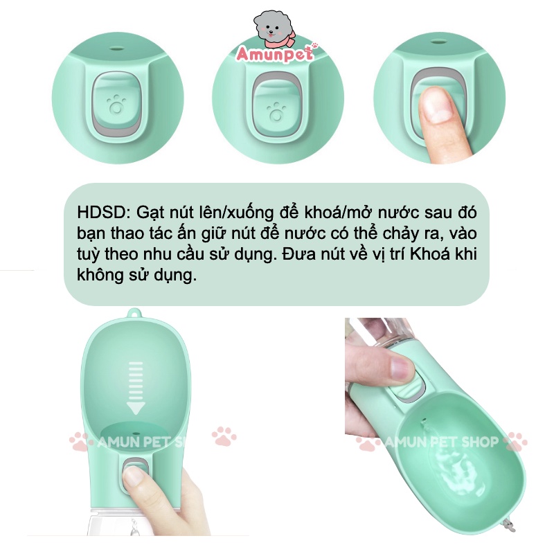 Bình Nước Di Động Cho Chó Mèo Khi Đi Dạo Du Lịch Mẫu Bình Uống Nước Cầm Tay Cho Thú Cưng Cao Cấp Amun Pet