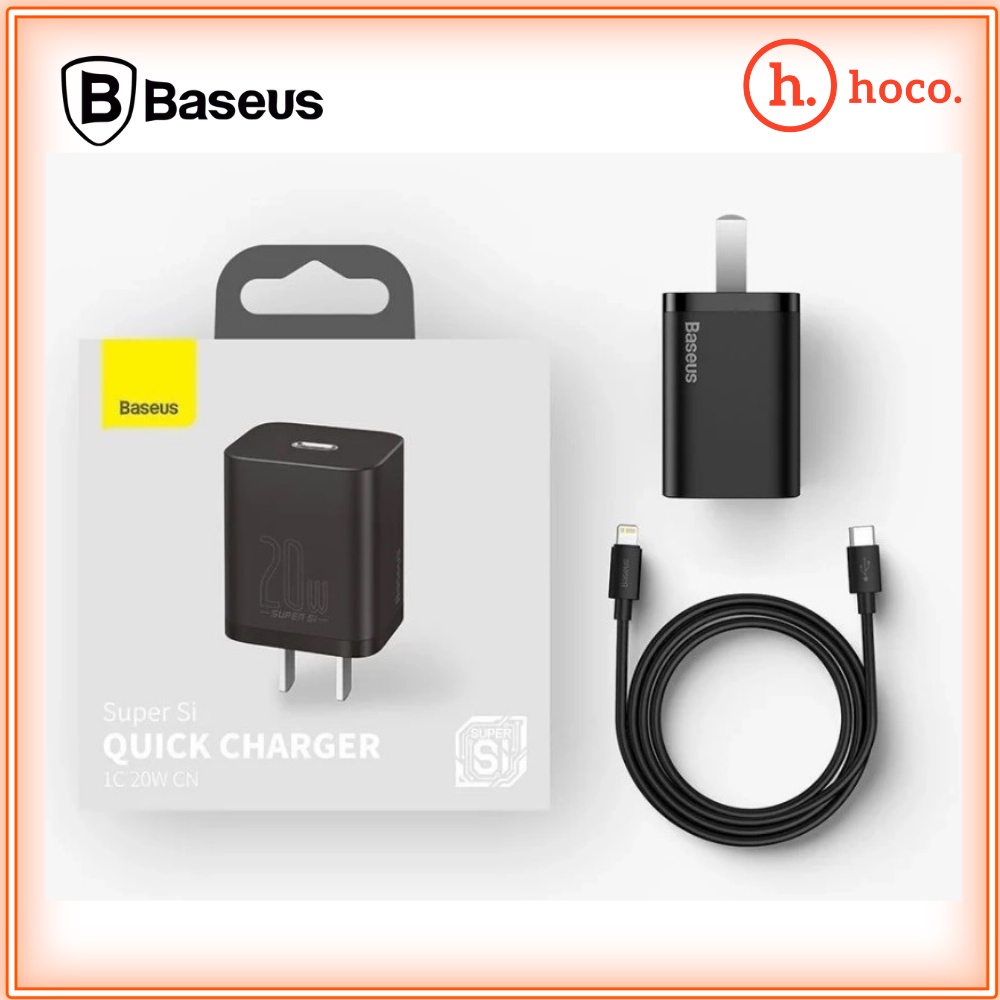 Bộ Sạc Nhanh iPhone 20W + Dây Sạc Nhanh iPhone Chính Hãng Baseus Super Si Sạc đầy 50% Pin Chỉ Trong 30p - Bảo Hành 1 Năm