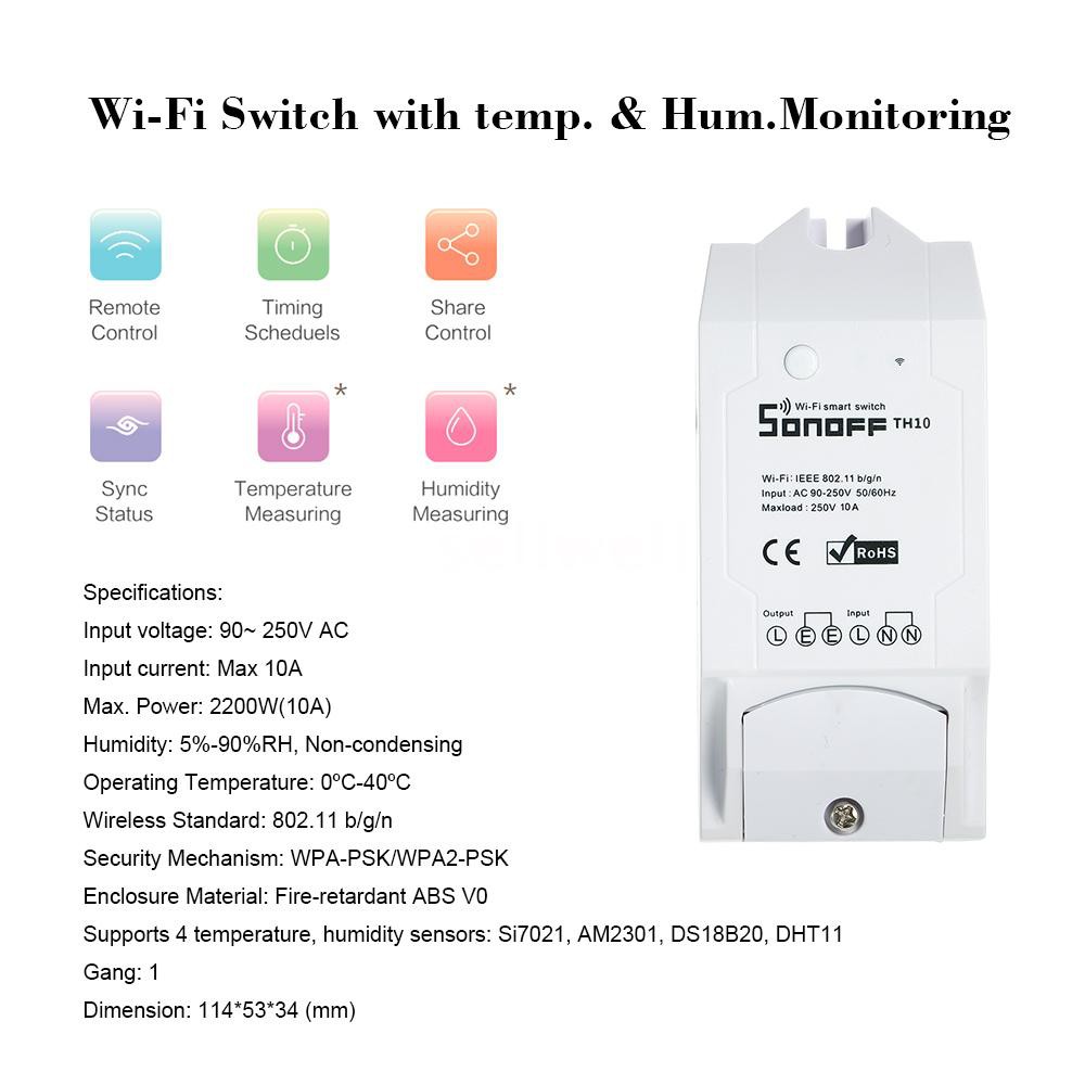 SONOFF TH16 16A/3500W Smart Wifi Switch Monitoring Temperature Humidity Wireless Home Automation Kit Works With Amazon A