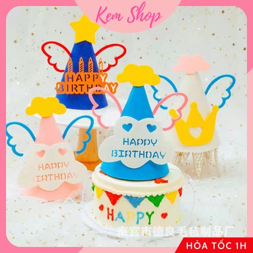 Mũ sinh nhật Hàn Quốc, mũ Happy Birthday vải dạ 3D nhiều mẫu dễ thương - Kem Shop K28