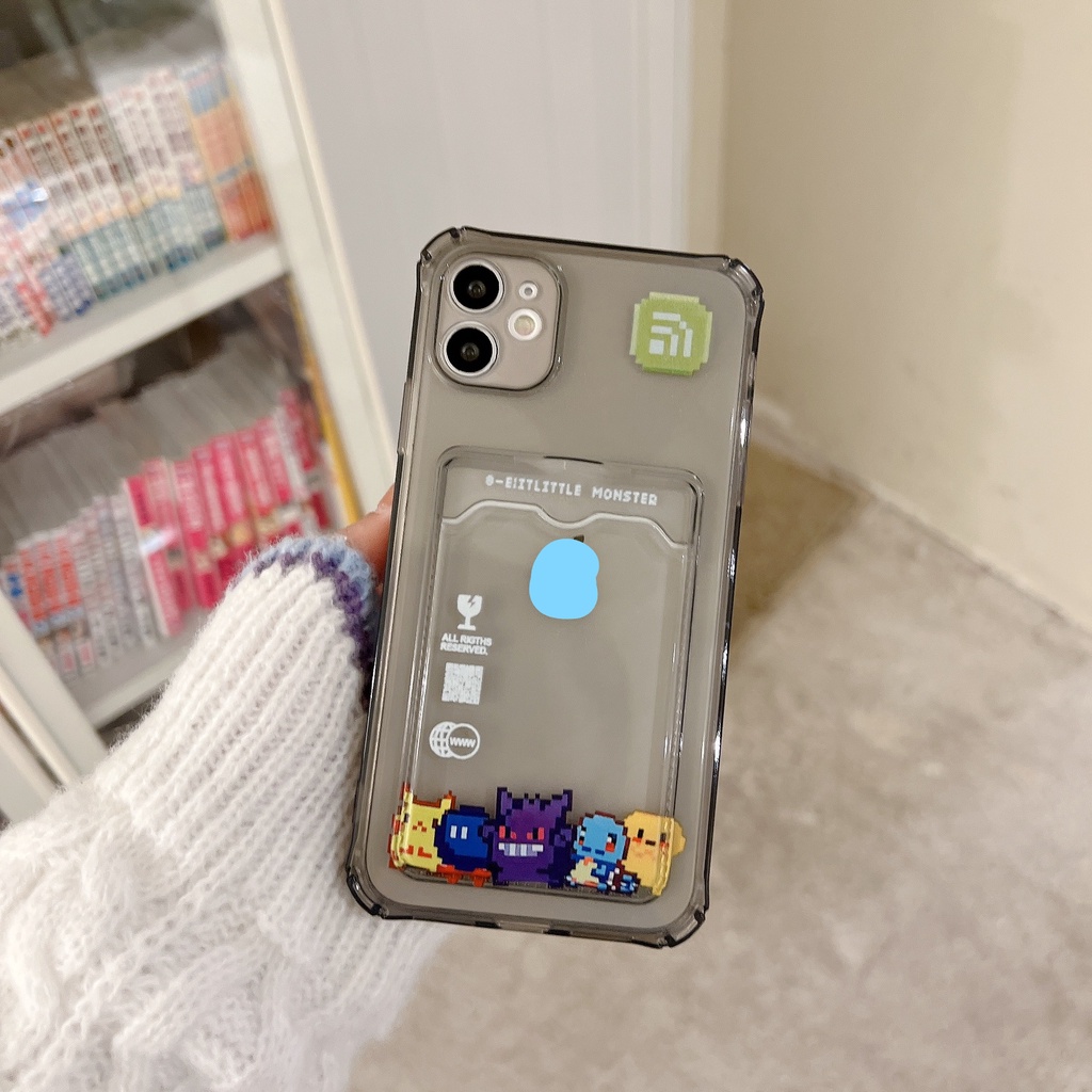 Ốp Điện Thoại Họa Tiết Hoạt Hình Pokemon Kèm Ngăn Đựng Thẻ Chống Sốc Cho iPhone 14 / 13 / 12 / 11 / X / 8 / 7P