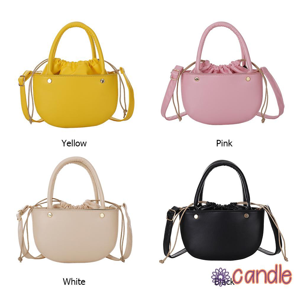 【COD】Fashion Women Drawstring Solid Color PU Shoulder Bag Top-handle Handbags