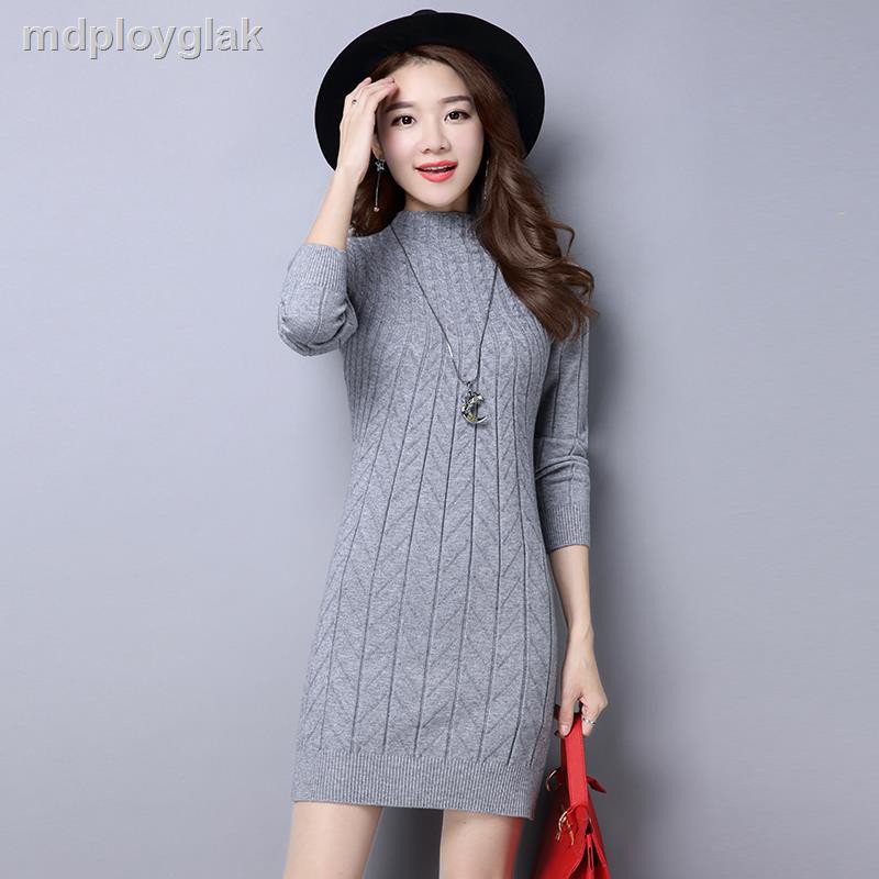 2020 autumn and winter new large size mid-length knitted bottoming shirt wild thick sweater women slim slimming dress | BigBuy360 - bigbuy360.vn