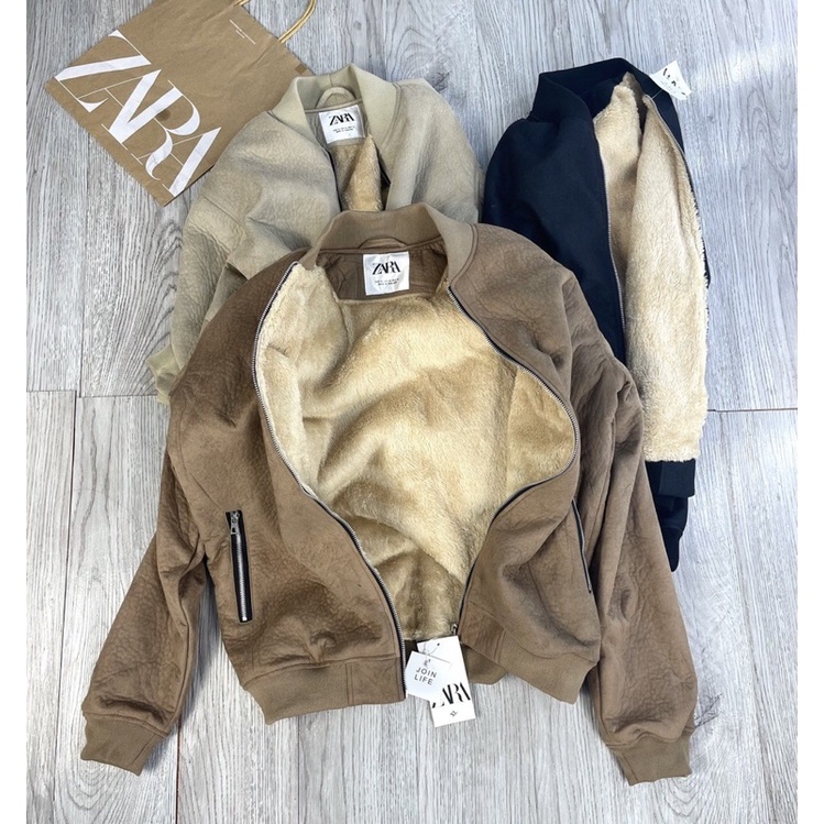 áo khoác bomber da lộn lót lông 3 màu cho nam