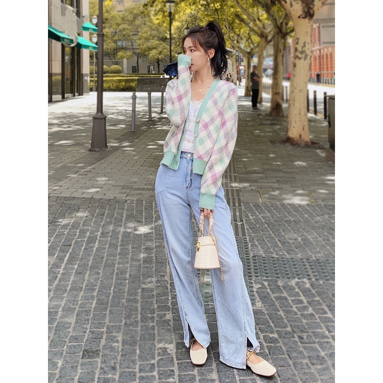 Porozi  Áo len cardigan dệt kim  cổ chữ V đính đá phong cách Hàn Quốc thời trang dành cho nữ