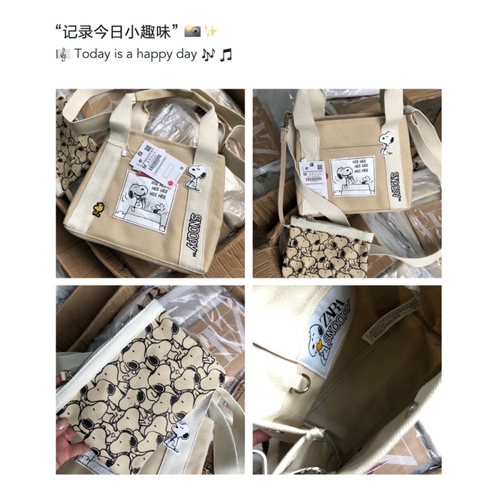 TNS - Túi Tote ZR kèm ví tote Print/Canvas-kem trắng hoạ tiết snoopy