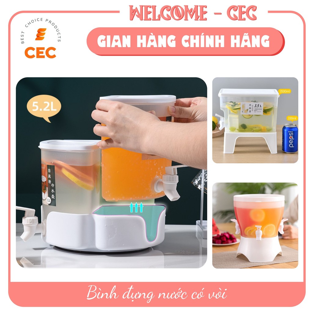 Bình đựng nước có vòi - Bình nhựa cao cấp 3.5l kèm chân kê + 4.5l có đế + 5l xoay tròn 3 ngăn dùng cho gia đình