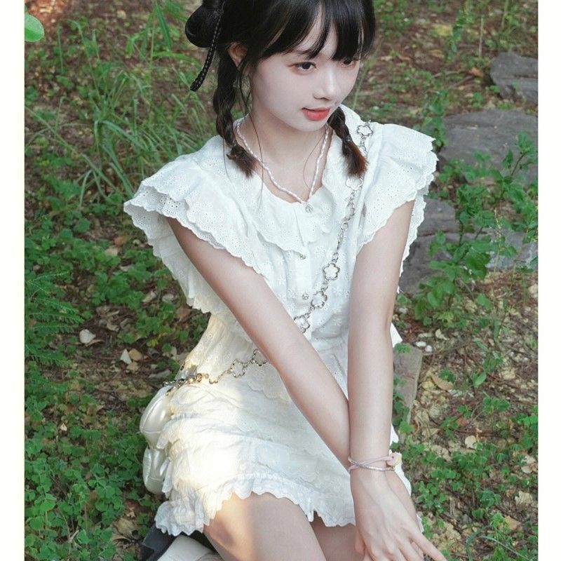 Bộ Áo Sơ Mi + Chân Váy Xếp Tầng Lưng Cao Thời Trang Mùa Hè 2022