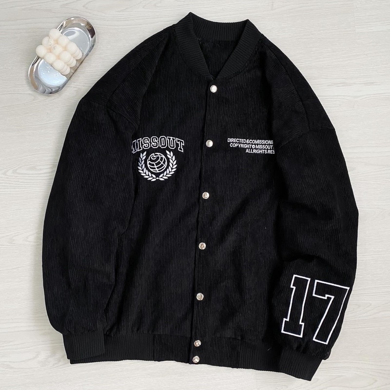 Áo Khoác Bomber Nhung gân MST 17 màu ĐEN  Nam nữ unisex  Áo Jacket form rộng Jaystoree