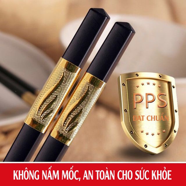 Bộ 10 đôi Đũa mạ vàng, Đũa ăn cao cấp đũa khảm vàng hàn quốc Chống Trơn- Chống Trượt- Chống Mốc- Bền Mầu