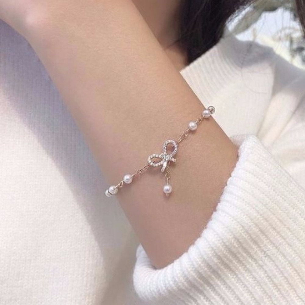 Vòng Tay Đính Nơ Pha Lê Thời Trang Cho Nữ