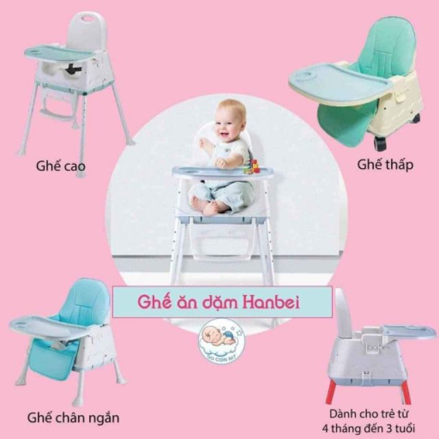 [Mã 267FMCGSALE giảm 8% đơn 500K] Ghế ăn dặm HANBEI + đệm + bánh xe