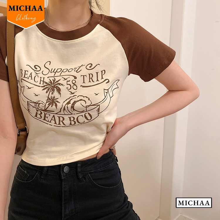 Áo Croptop Nữ Cổ Tròn Tay Ngắn BCO Đẹp Ôm Body, Áo Thun Croptop Kiểu Sexy Chất Thun Borip CR62