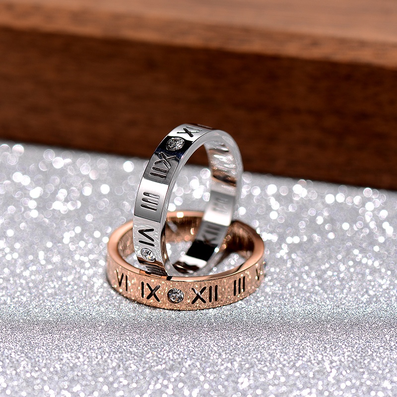 Nhẫn thép titan khắc số la mã 6-12 tùy chọn màu sắc