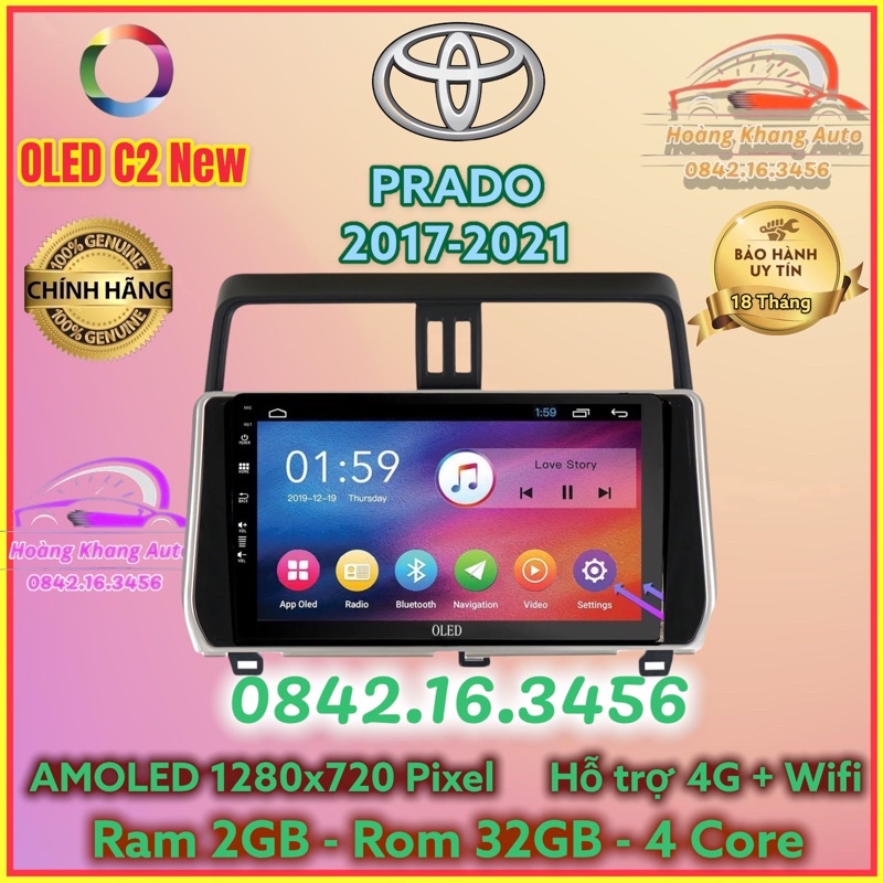 Màn hình Android OLED C2 New Theo Xe Prado 2017 - 2021, 10 inch kèm dưỡng canbus và jack zin theo xe