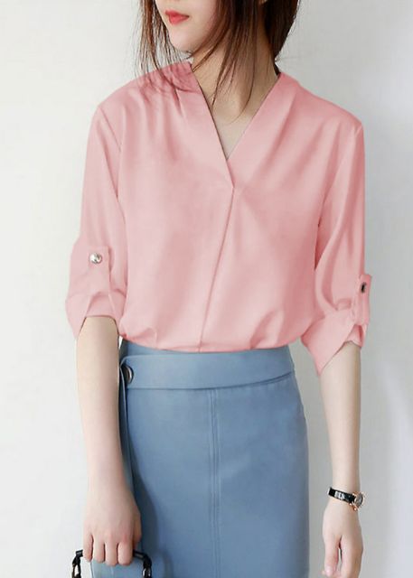 Áo sơ mi nữ tơ nhung cổ V xếp - SPR