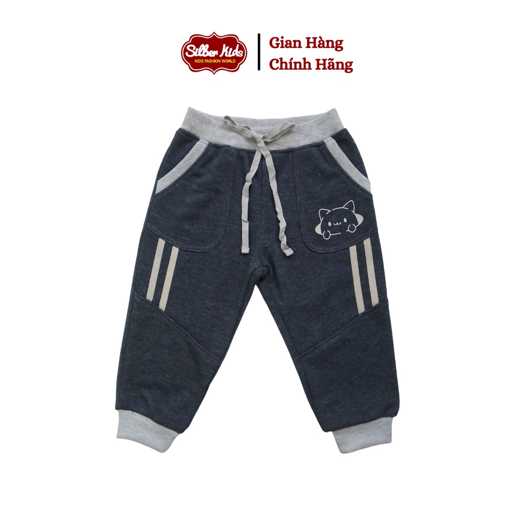 [Mã BMLTA50 giảm 10% đơn 150K] Quần Nỉ Da Cá Bé Trai 2-7 Tuổi Phối 2 Sọc In Mèo SILBER KIDS