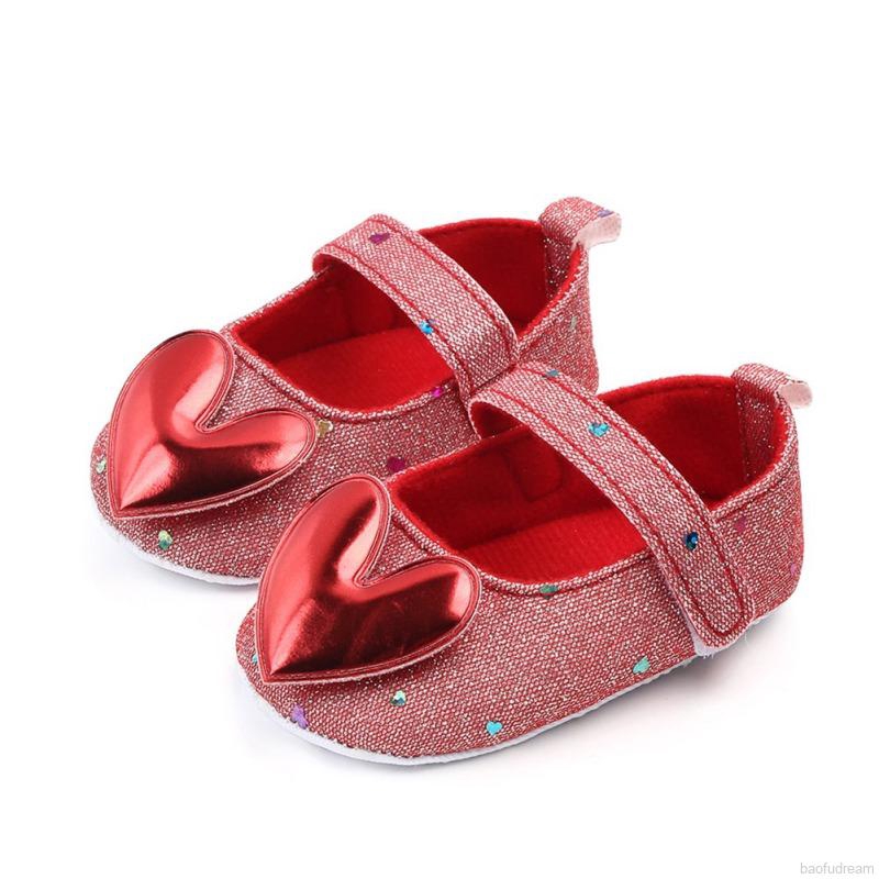 Giày tập đi đính kim tuyến trang trí họa tiết trái tim cho bé gái 0-18 tháng tuổi