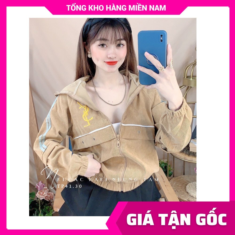 Áo khoác chống nắng nữ chất kaki nhung tăm thêu chữ dễ thương TP41