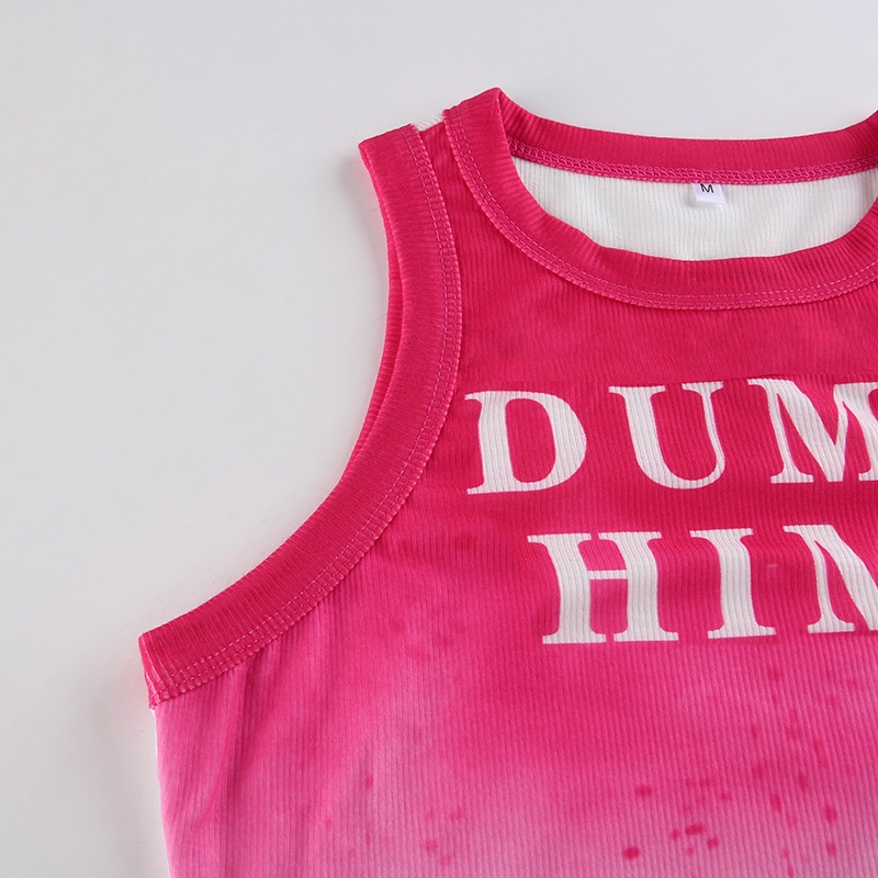 Áo Tank Top Cổ Tròn In Chữ Màu Gradient Phong Cách Thời Trang Đường Phố Cho Nữ