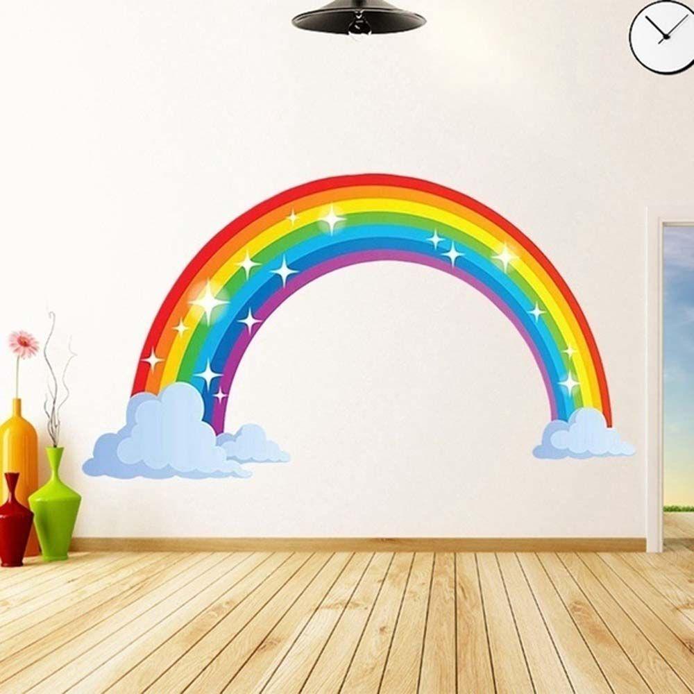 Sticker Dán Tường Họa Tiết Cầu Vồng Dễ Thương Bắt Mắt