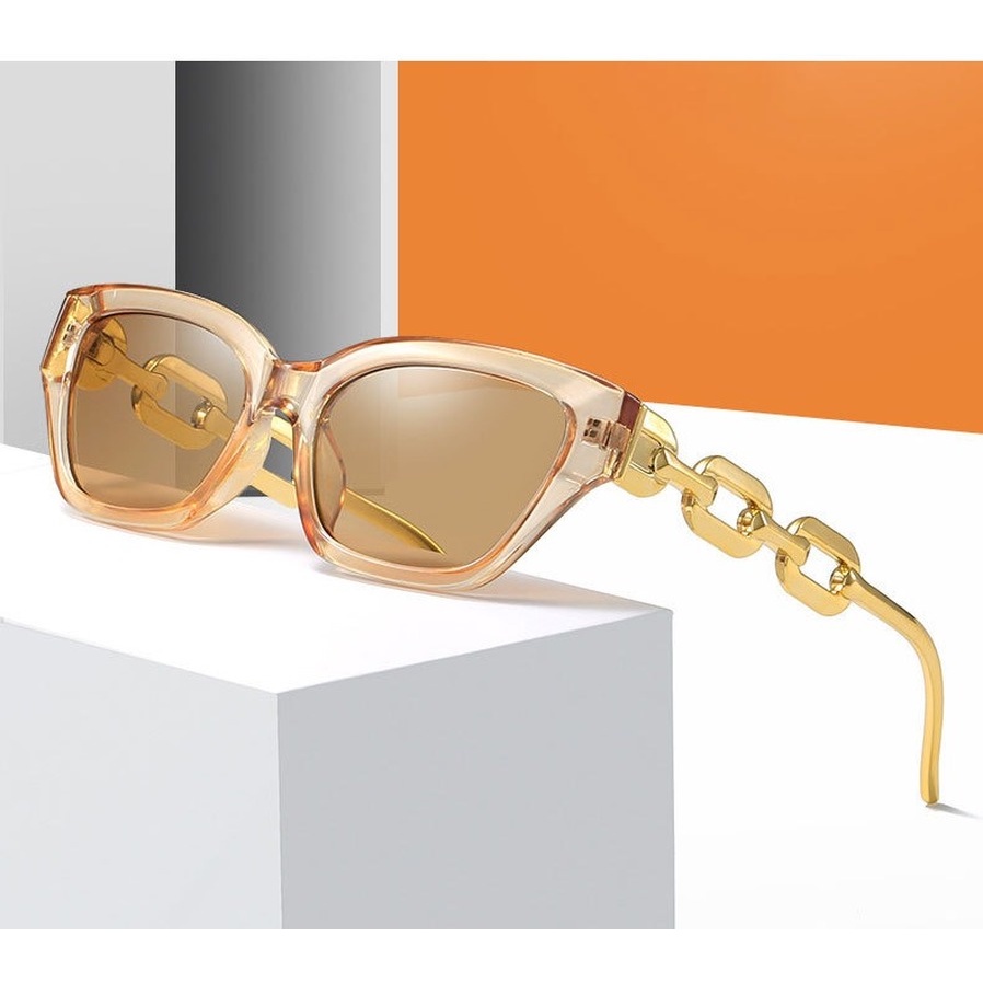 Kính Mát Mắt Mèo Phối Dây Xích Kim Loại Thời Trang Cá Tính Cho Nữ