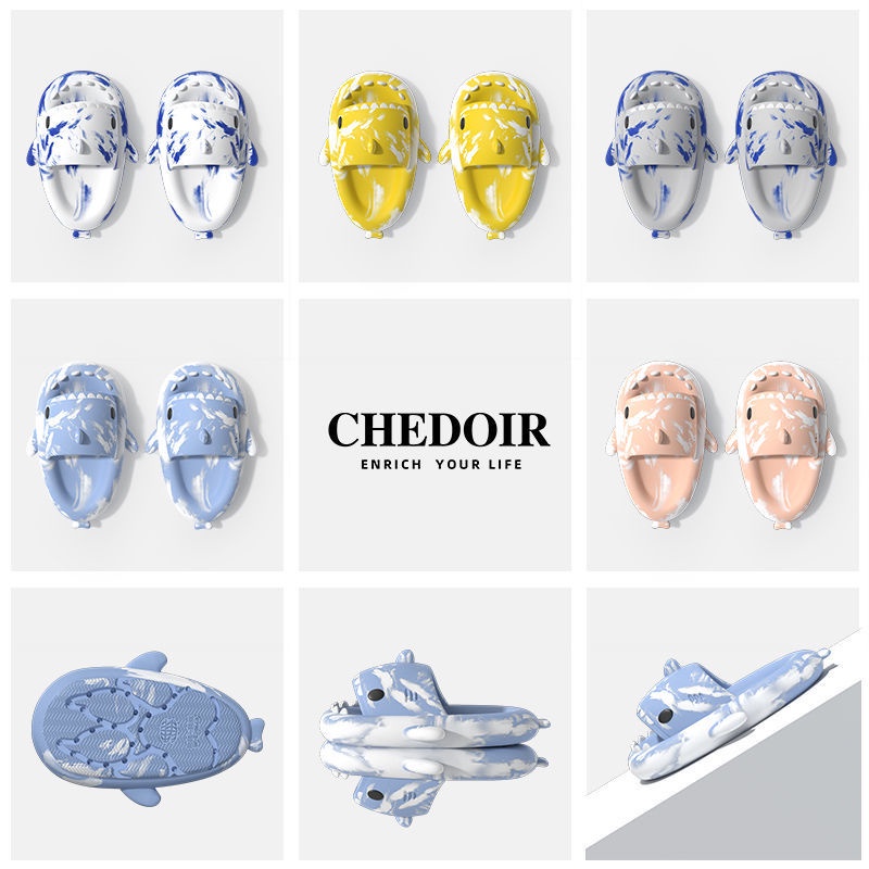 Dép AYUER mang trong nhà đế dày 4cm thiết kế cá mập hoạt hình nhiều màu sắc tùy chọn mới thời trang cho cả nam và nữ
