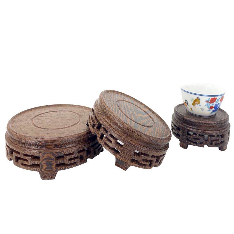 ❂Mahogany Wenge Đồ trang trí tròn bằng gỗ Cơ sở chạm khắc Thủ công mỹ nghệ Phật hoa Bonsai Bể cá Kistler Cơ sở hỗ trợ bằ