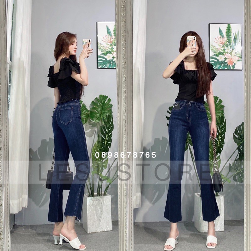 ẢNH TỰ CHỤP Quần Jeans Loe Ống Lệch lai cắt dài 85cm