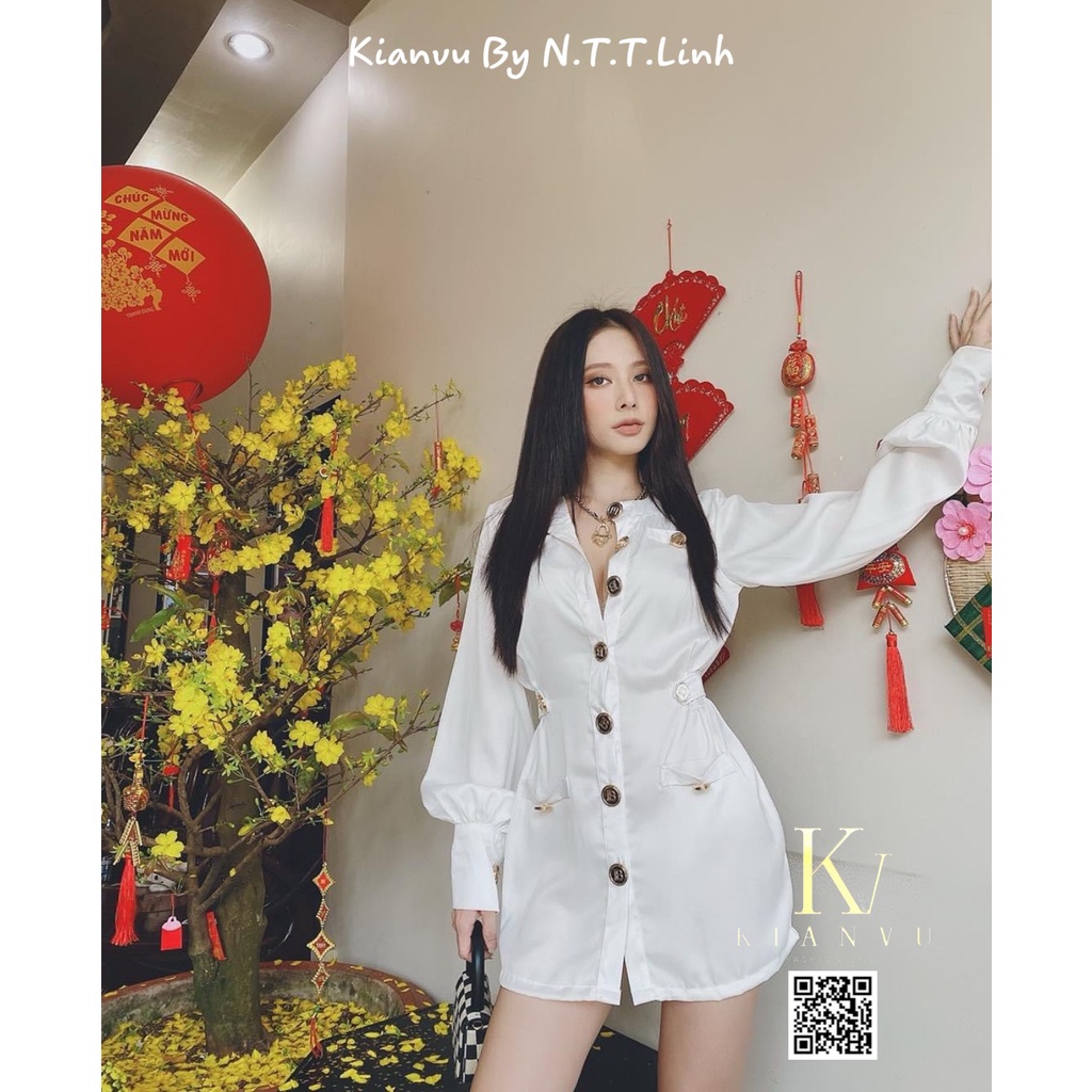 Váy lụa khuy B chun eo-Kianvu