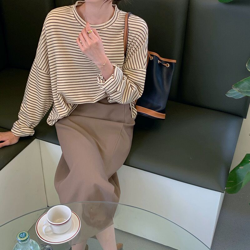 NZN Áo len dáng rộng họa tiết kẻ sọc phong cách Hàn Quốc thời trang