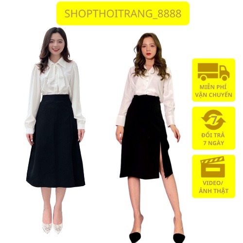 CHÂN VÁY CÔNG SỞ BÚT CHÌ DÀI XẺ TÀ CHẤT TUYẾT MƯA MÀU ĐEN HÀNG ĐẸP