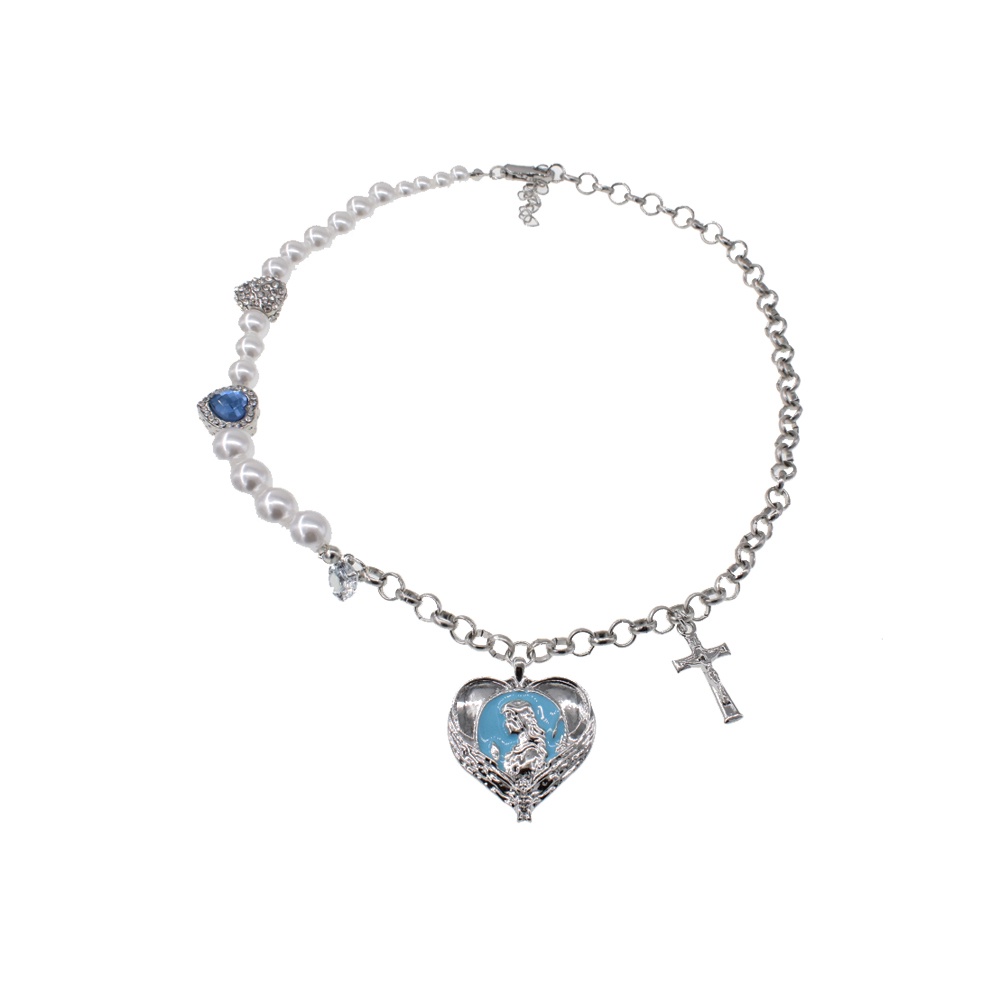 Vòng cổ Kim Loại Hình Chữ Thập Đính Ngọc Trai Giả Thời Trang