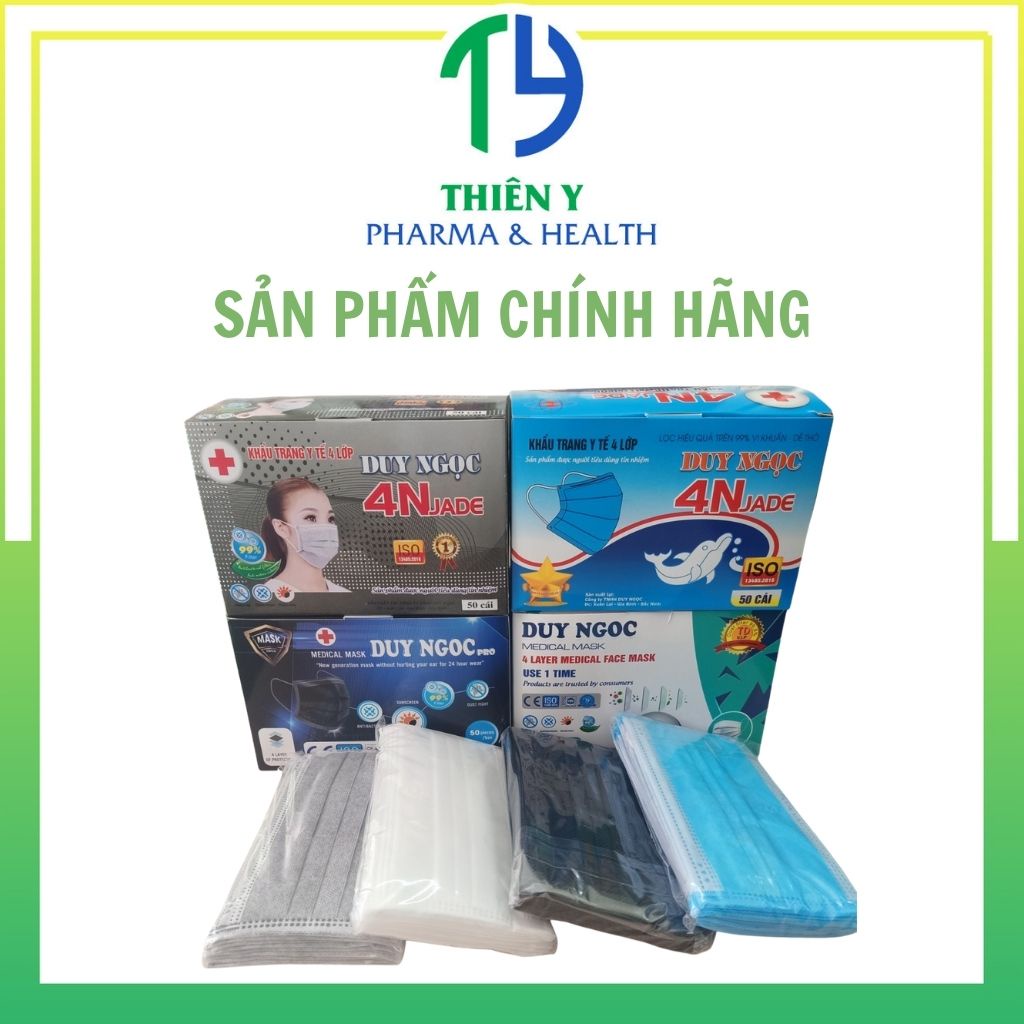 Khẩu Trang Y Tế, Khẩu Trang Y Tế 4 lớp Duy Ngọc hộp 50 cái, kháng khuẩn, cao cấp, LOGO Chính Hãng - Thiên Y Pharmacy