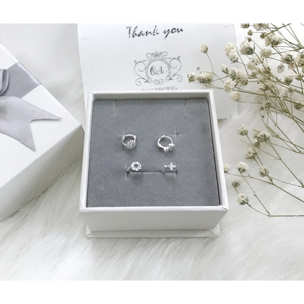 Khuyên tai bạc tròn chữ thập mini đính đá chốt lẫy bông tai bạc nam nữ tối giản S925 HOOP Silver Earrings SO00