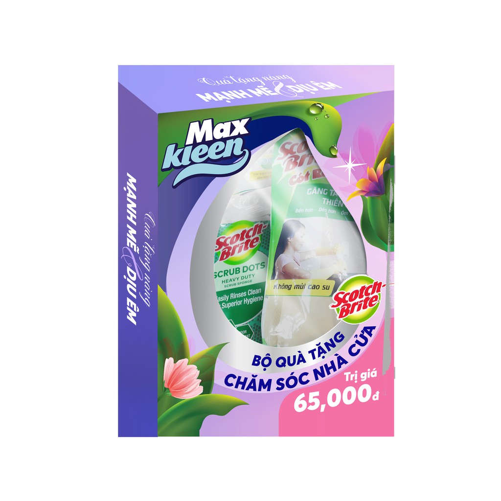 Combo 3M MaxKleen (Cọ Rửa + Khăn Lau + Găng Tay Cao Su )