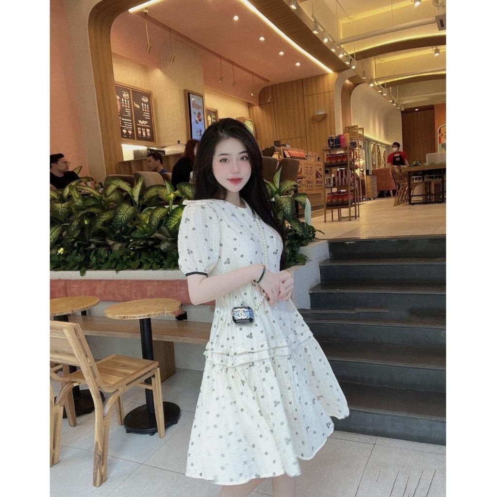 Váy bầu ngắn tay hoa nhí dáng xuông thời trang thiết kế công sở xinh xắn Mom and Baby M539