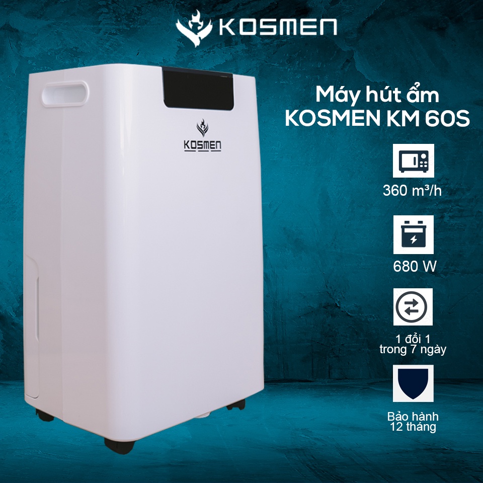 Máy hút ẩm, Máy hút ẩm dân dụng Kosmen KM-60S – Thương hiệu Đức - Bảo hành 24 tháng