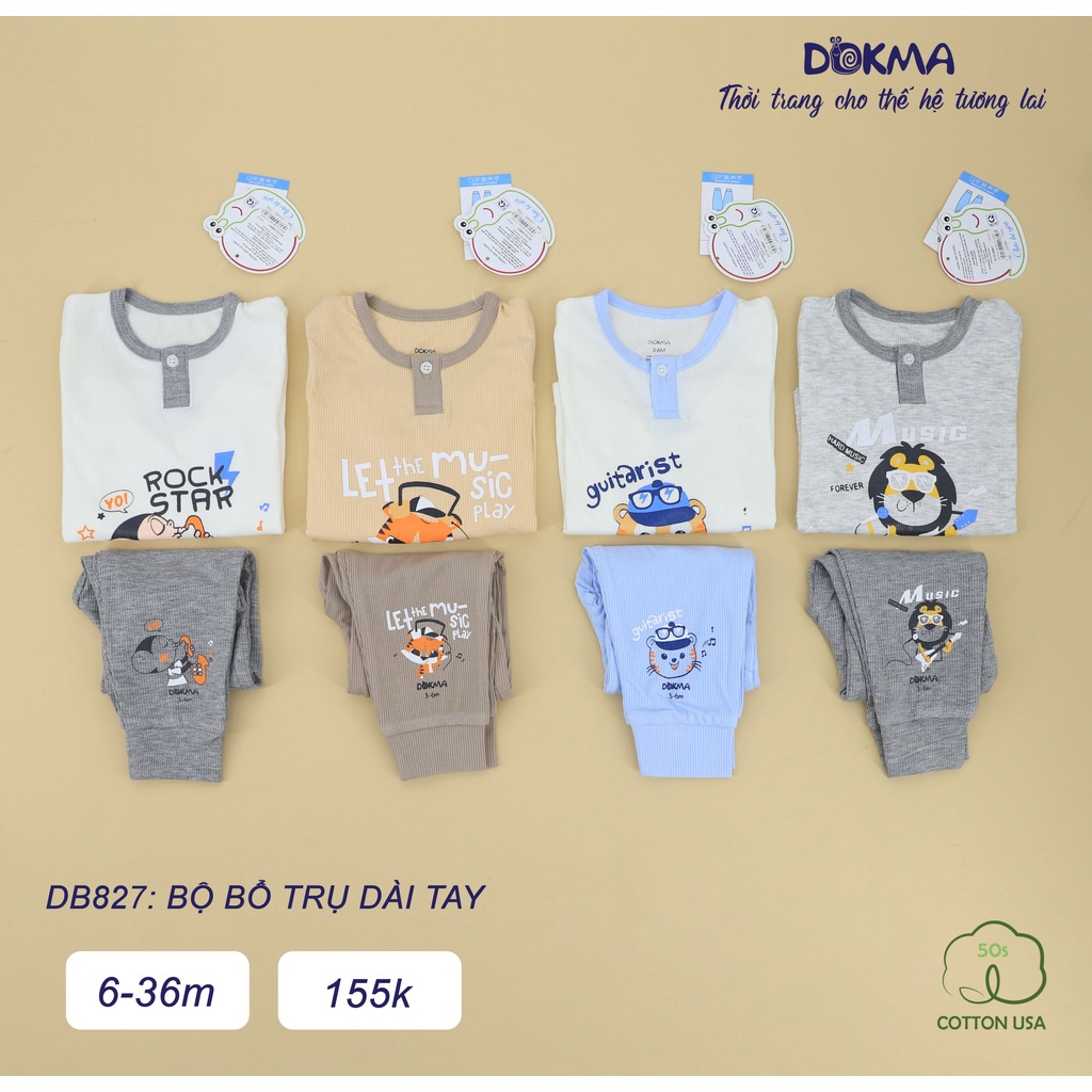 Dokma - Bộ dài tay chất cotton USA cao cấp cho bé 6-36 tháng DB827