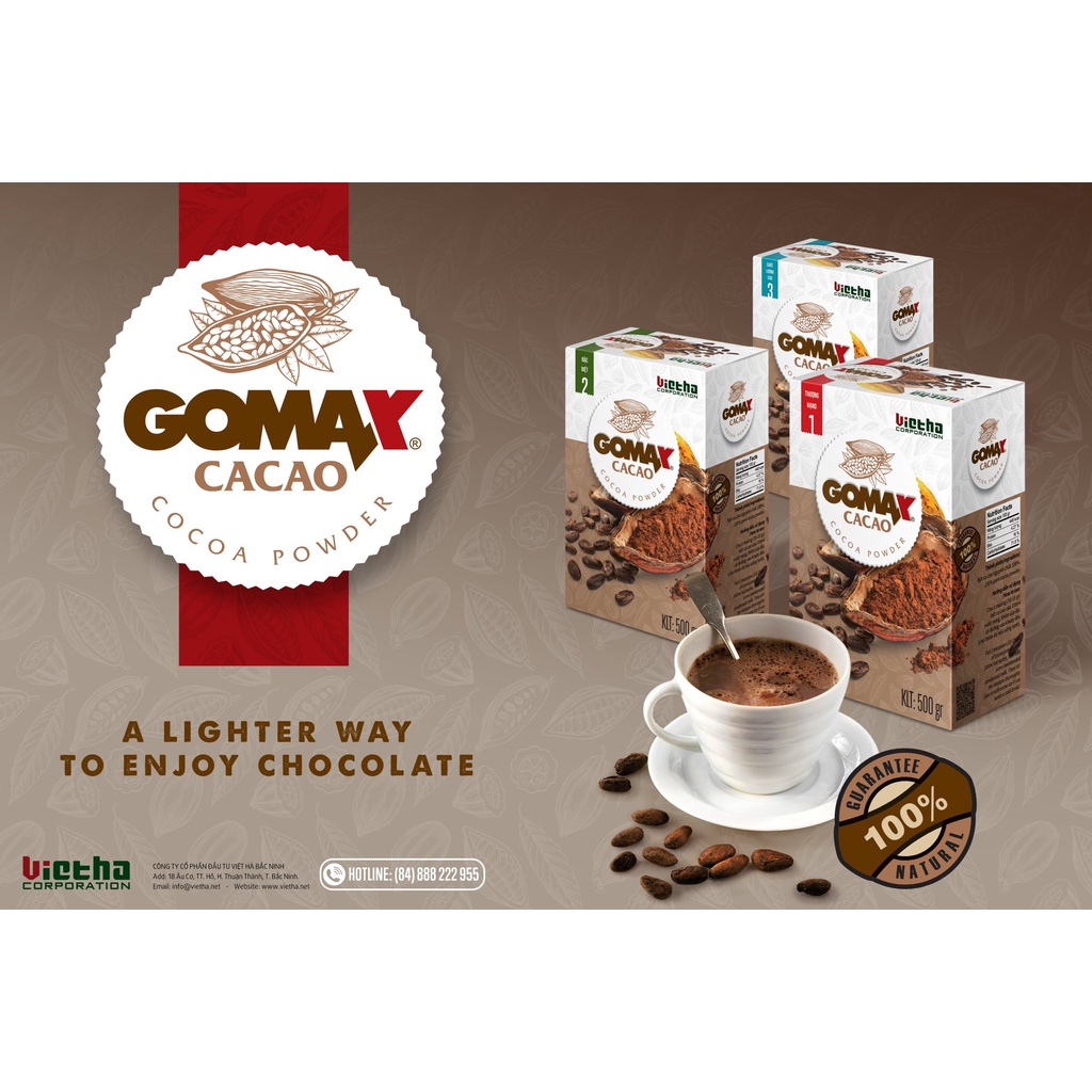 Bột cacao nguyên chất hòa tan tây nguyên GOMAX 500g