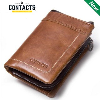 2020 Contact KITM1027 - Bảo Hành 3 Năm II Bóp Ví Đứng Bỏ Túi Da Ngựa Điên Men Wallet Genuine Bò - Nam Nữ