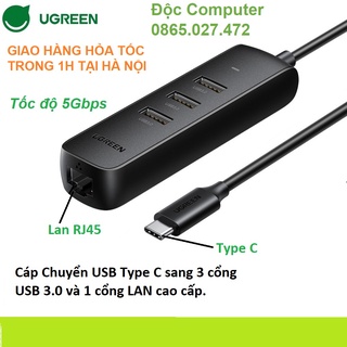 Cáp chuyển usb type c sang 3 cổng usb 3.0 và 1 cổng lan ugreen 10917 - hàng chính hãng