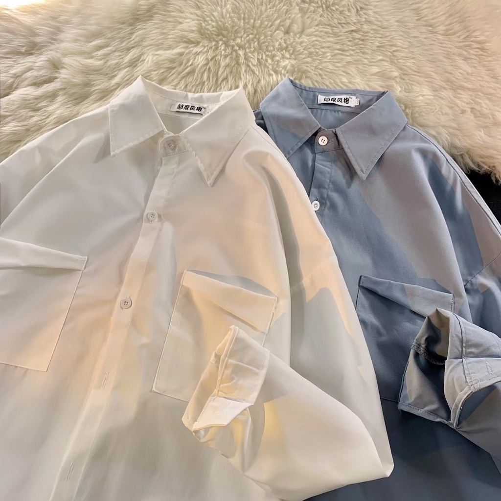 Áo Sơ Mi Nam Dài Tay Màu Trơn Thời Trang Nhật Bản Cỡ M-2XL