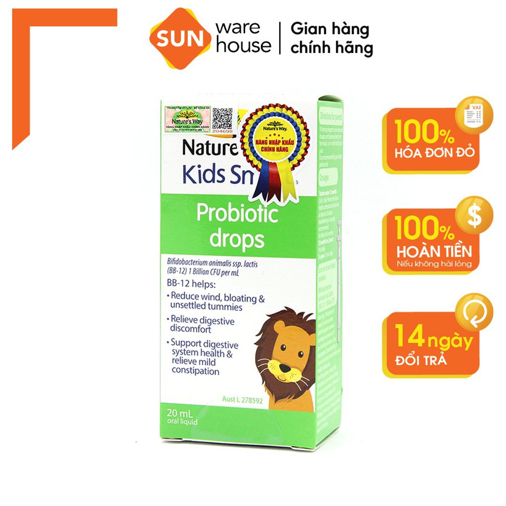 Men Vi Sinh Nature's Way Kids Smart Drops Probiotic Dạng Giọt Bổ Sung Lợi Khuẩn Tăng Cường Miễn Dịch Cho Bé 20ml
