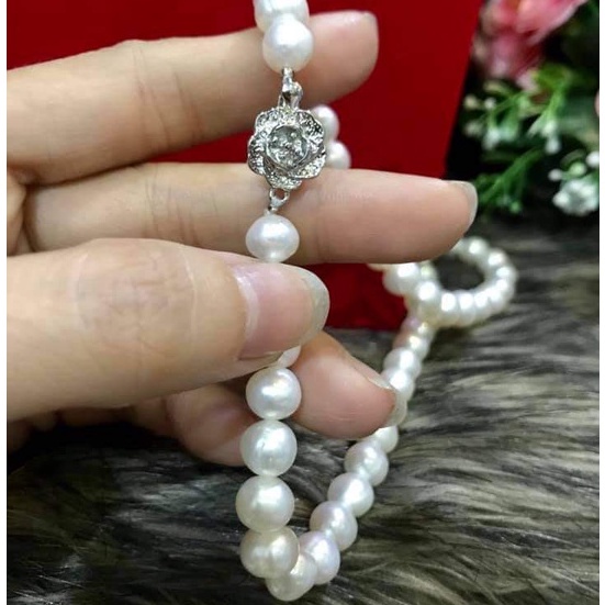 Vòng cổ trai thật tự nhiên nuôi nước ngọt 10 li màu trắng