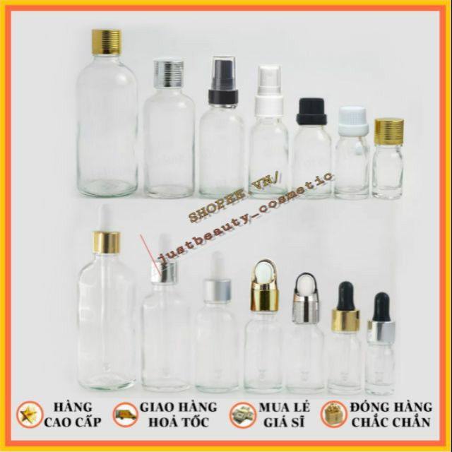 LỌ CHIẾT SERUM TRONG 5ml 10ml 15ml 20ml 30ml 50ml 100ml bóp nhỏ giọt phun sương nắp vặn/CHAI TINH DẦU THỦY TINH MỸ PHẨM