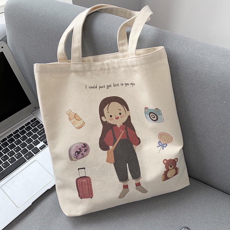 Túi Tote Vải Canvas CÔ BÉ ĐEO TÚI XÁCH Dễ Thương Đeo Đi Chơi Đi Học Đi Làm Phong Cách Ulzzang Hàn Quốc HOT TREND MTT0167